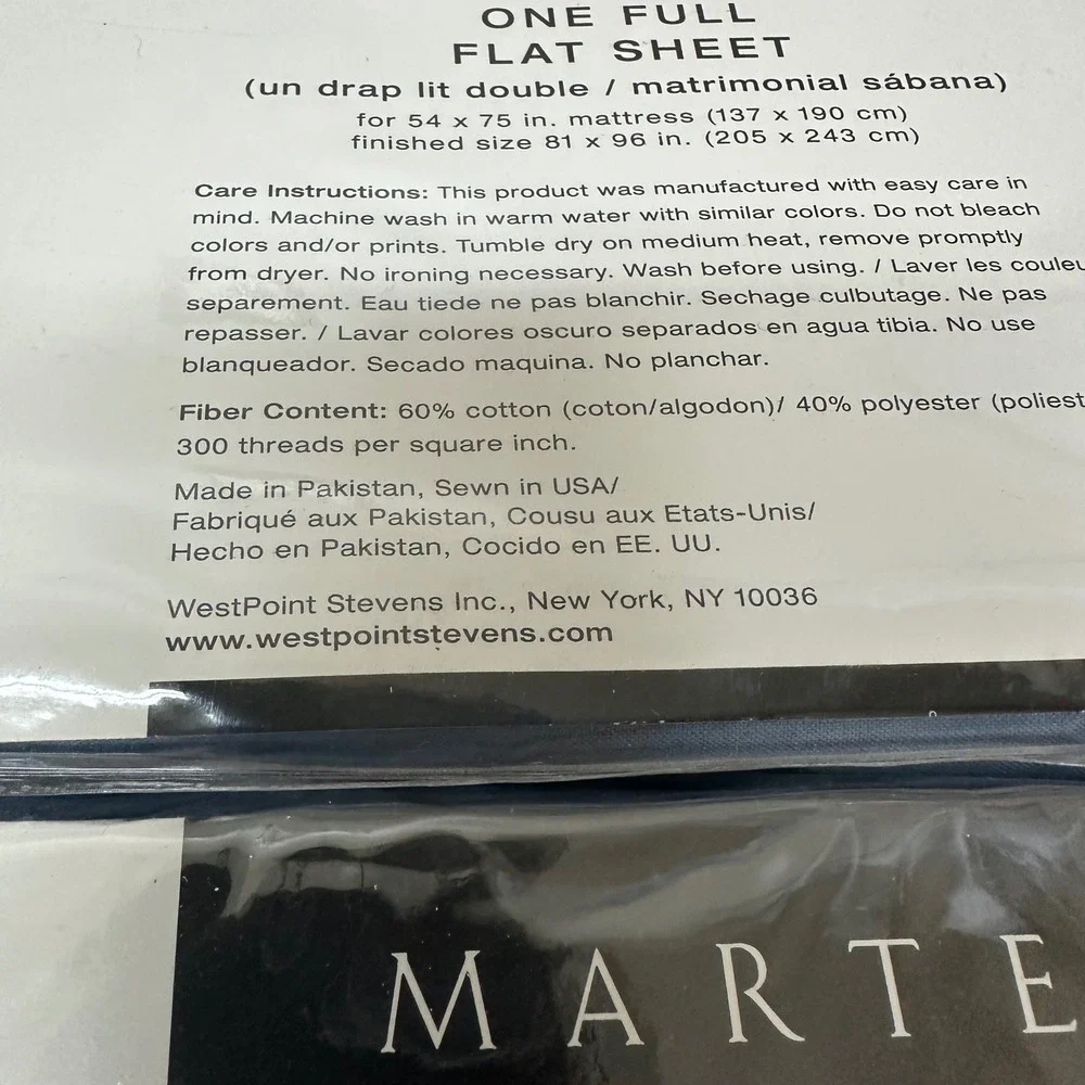 Martex Modern Living Full Flat Sheet 300 TC Blue Cotton Rich Set of 2 New